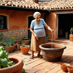 **

A rustic Italian farmhouse with terracotta tiled roof. Rainwater flows into a large, traditional terracotta pot. An elderly couple smiles as they water their vegetable garden with the collected water. Focus on the warm, earthy tones and the sense of tradition and sustainability.

**